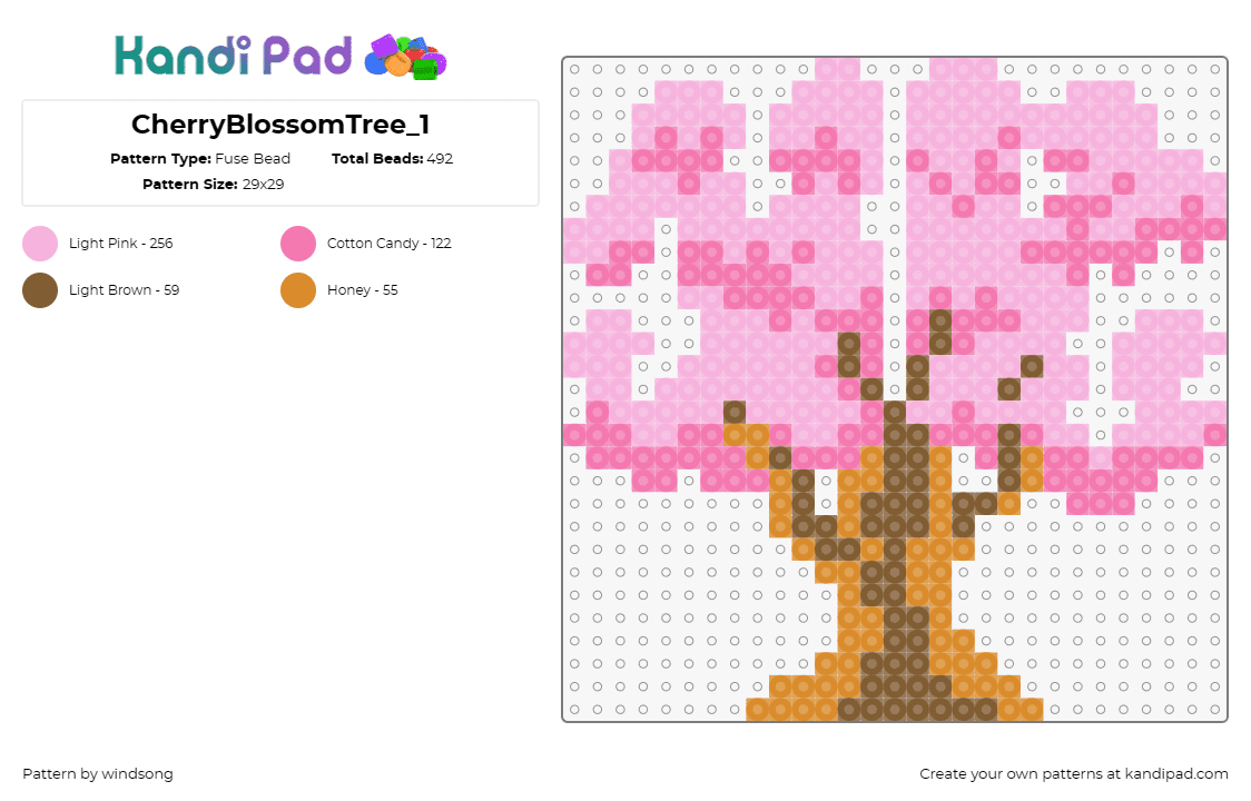 CherryBlossomTree_1 - Fuse Bead Pattern by windsong on Kandi Pad - trees,cherry blossoms