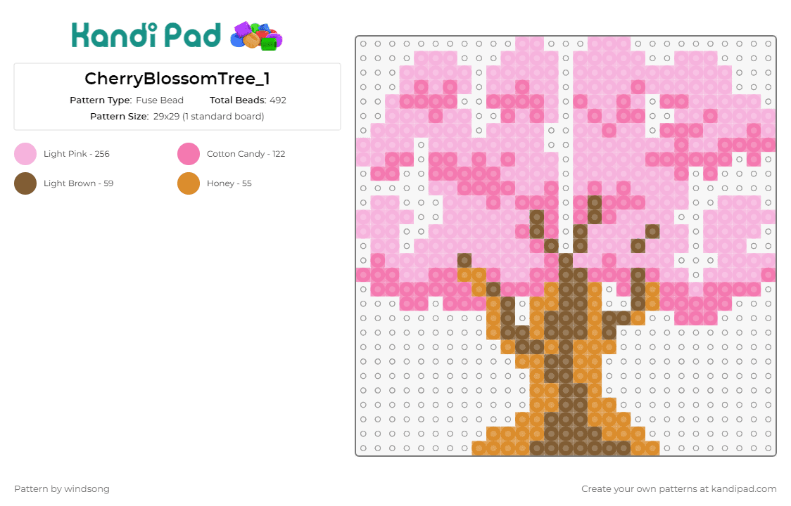 CherryBlossomTree_1 - Fuse Bead Pattern by windsong on Kandi Pad - trees,cherry blossoms