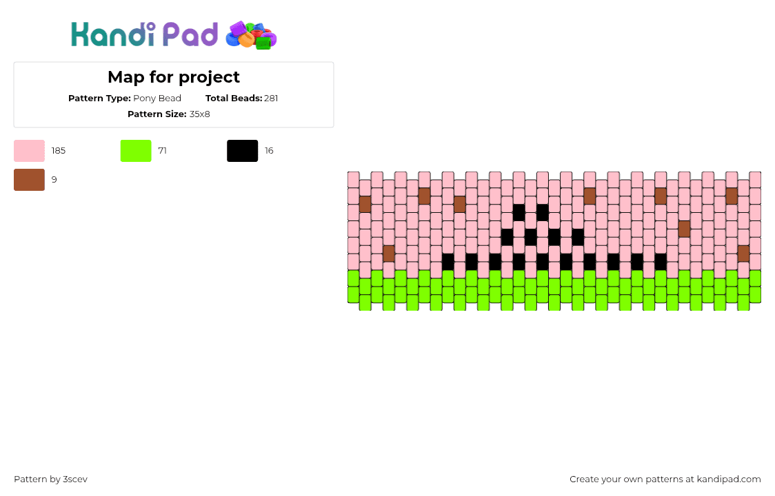 Map for project - Pony Bead Pattern by 3scev on Kandi Pad - watermelon,map,cuff,pink,green