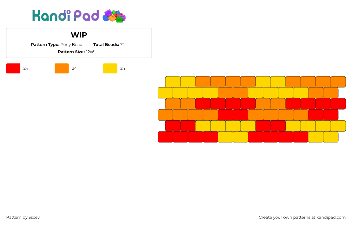 WIP - Pony Bead Pattern by 3scev on Kandi Pad - fiery,charm,simple,yellow,red,orange