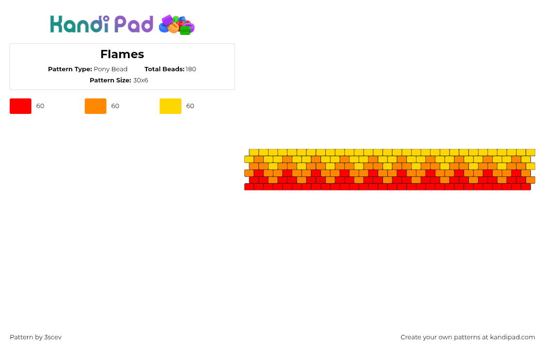 Flames - Pony Bead Pattern by 3scev on Kandi Pad - zig zag,fiery,flames,bracelet,cuff,geometric,yellow,red,orange