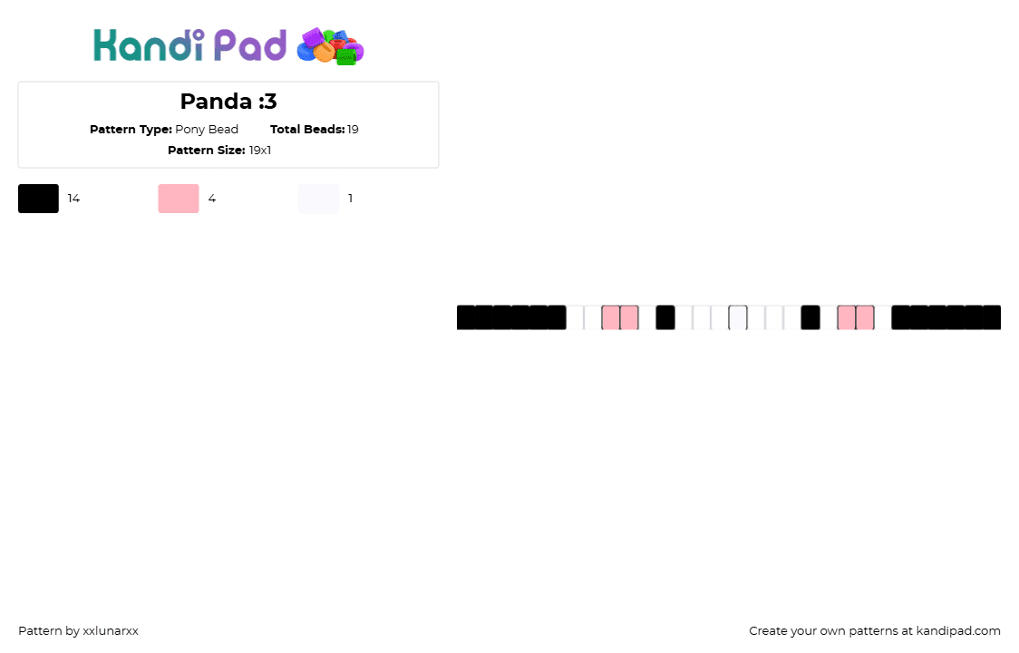 Panda :3 - Pony Bead Pattern by xxlunarxx on Kandi Pad - panda,bear,animal,single,bracelet,black