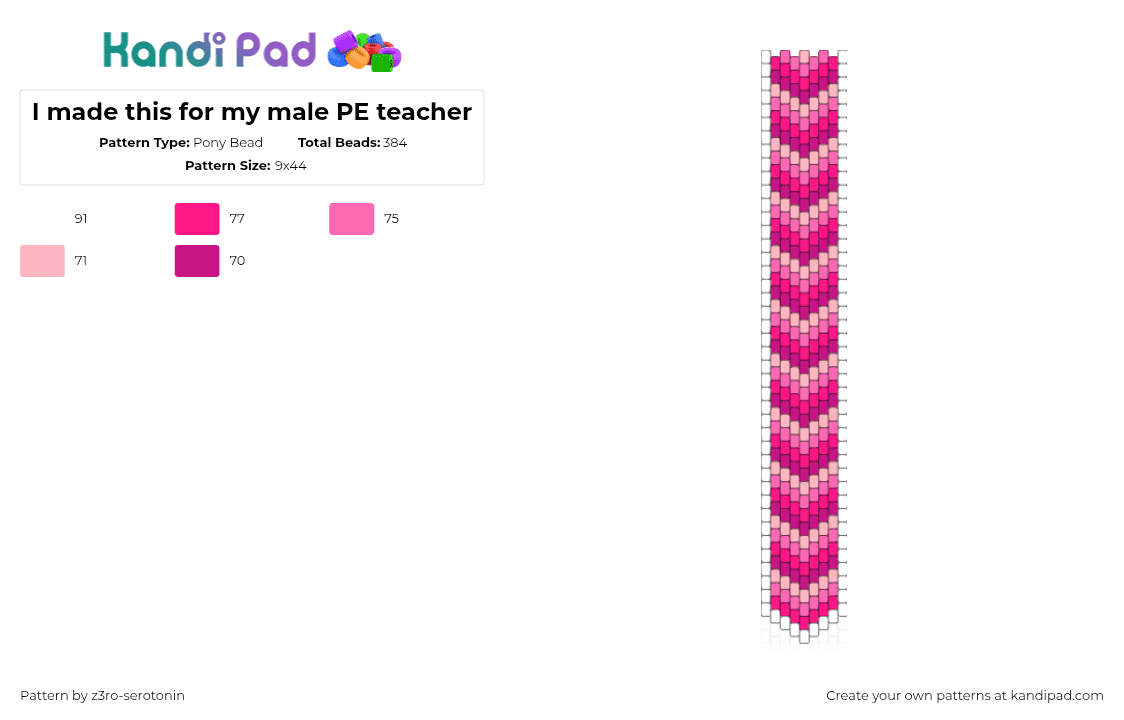 I made this for my male PE teacher - Pony Bead Pattern by z3ro-serotonin on Kandi Pad - chevron,necktie,tie,arrows,clothing,valentine,pink