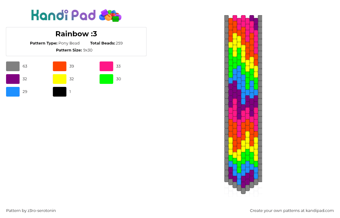 Rainbow :3 - Pony Bead Pattern by z3ro-serotonin on Kandi Pad - drippy,necktie,melting,tie,clothing,colorful