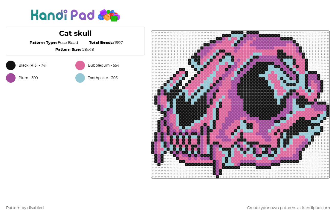 Cat skull - Fuse Bead Pattern by disabled on Kandi Pad - pink