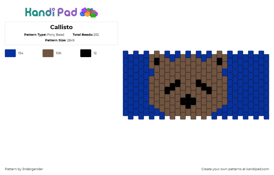 Callisto - Pony Bead Pattern by 3ndergender on Kandi Pad - bear,teddy,animal,cuff,simple,brown,blue