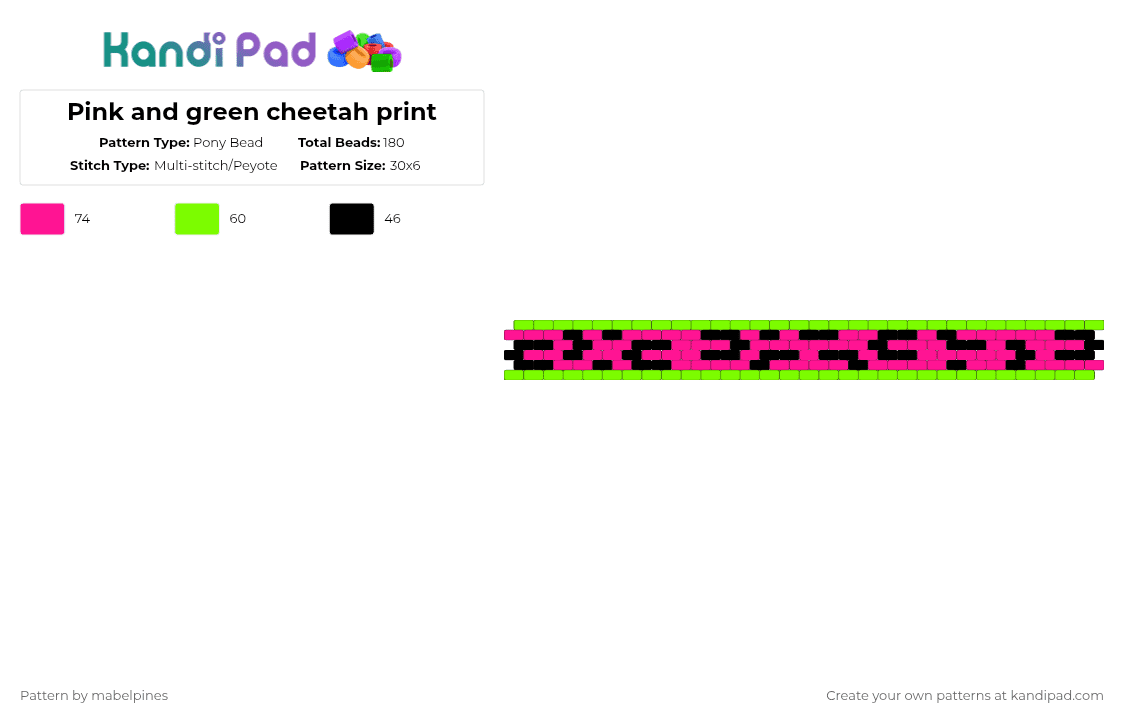Pink and green cheetah print - Pony Bead Pattern by mabelpines on Kandi Pad - green,pink,cheetah print,cuff