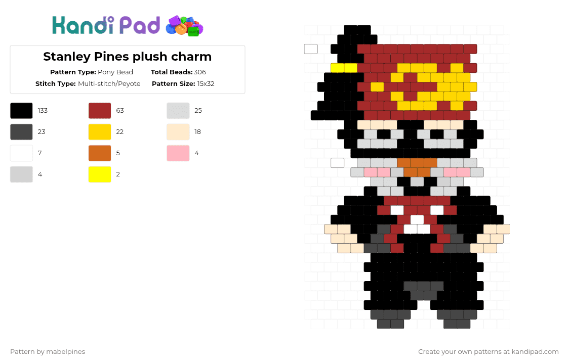 Stanley Pines plush charm - Pony Bead Pattern by mabelpines on Kandi Pad - black,red,yellow,brown,stanley pines,gravity falls,charm,mabel pines,dipper pines,stanford pines,stan pines,bill cipher