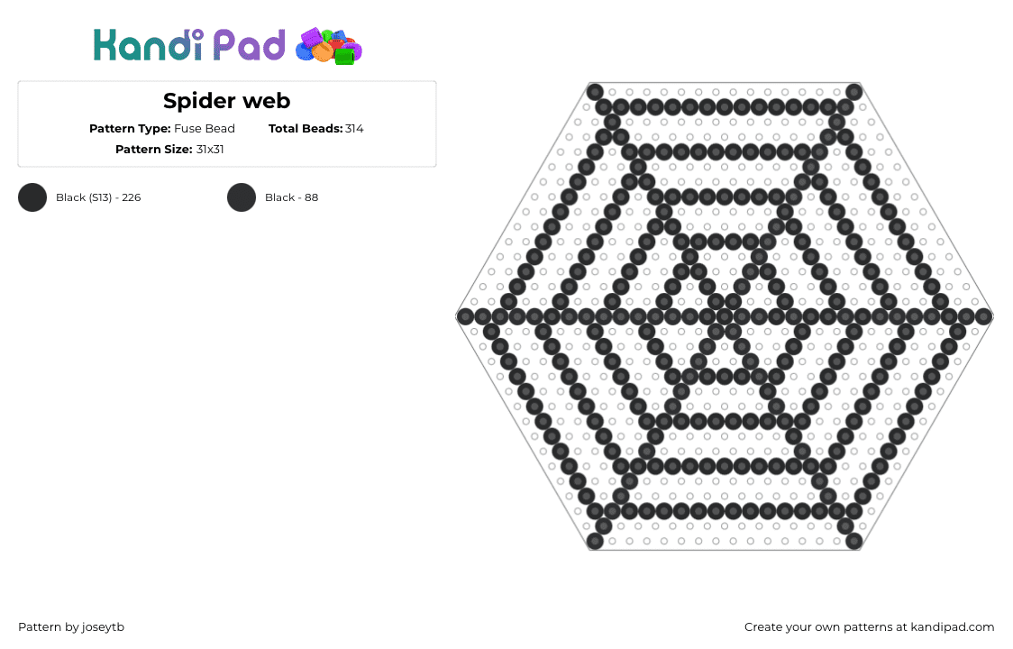 Spider web - Fuse Bead Pattern by joseytb on Kandi Pad - spider web,spooky,geometric,halloween,simple,black