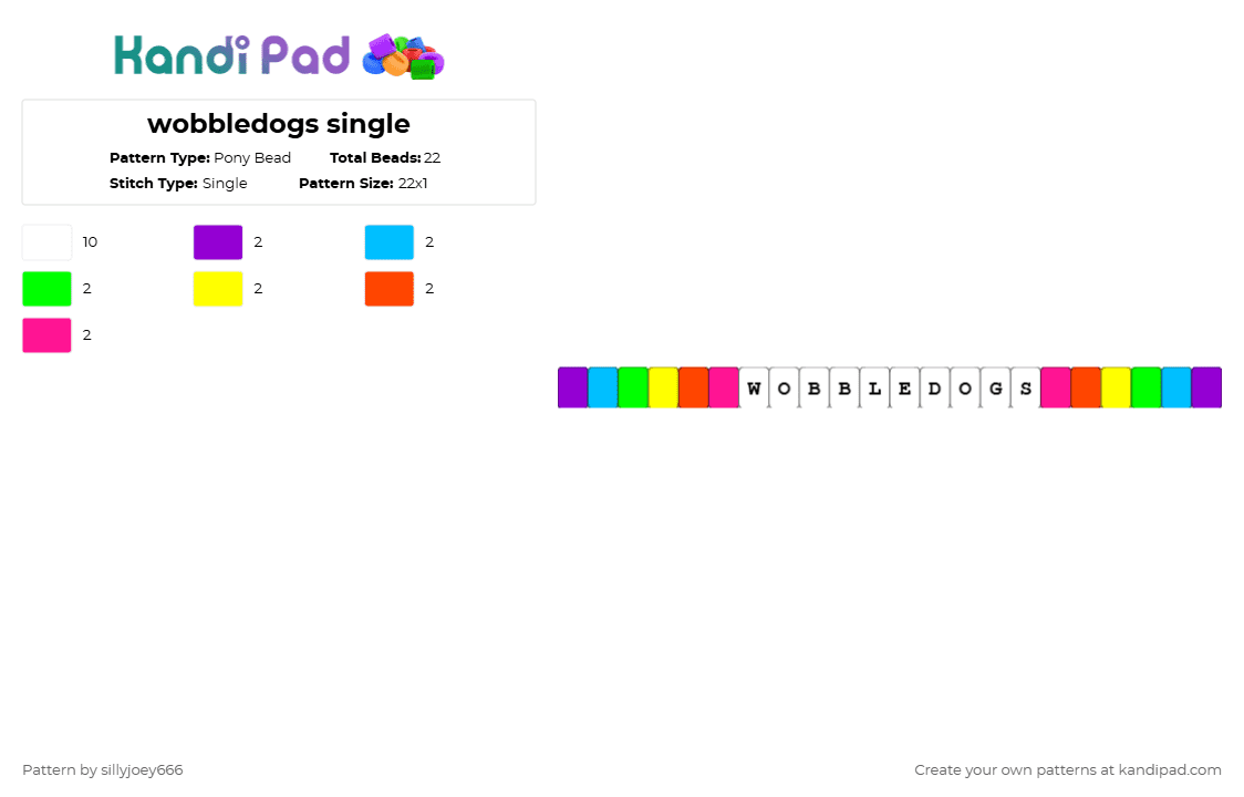 wobbledogs single - Pony Bead Pattern by wobbledoggo1 on Kandi Pad - white,light blue,yellow,pink,colorful