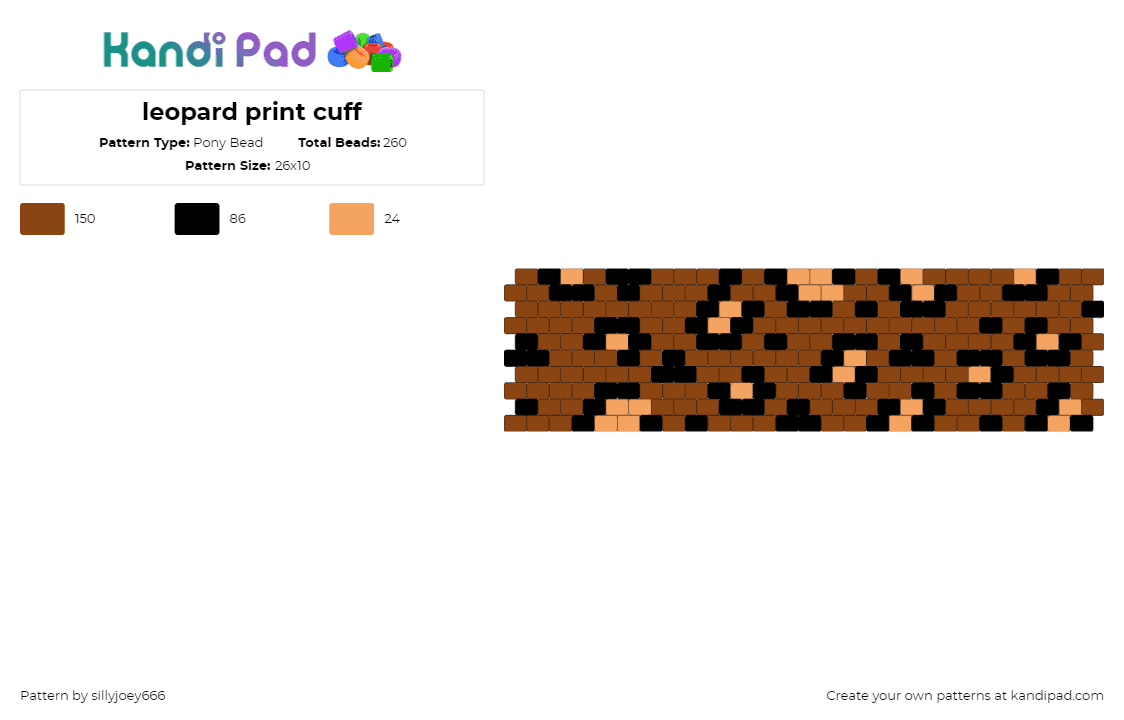 leopard print cuff - Pony Bead Pattern by sillyjoey666 on Kandi Pad - leopard,animal print,spots,cuff,brown,tan