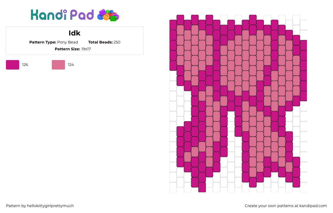 Idk - Pony Bead Pattern by hellokittygirlprettymuch on Kandi Pad - bow,ribbon,charm,simple,pink