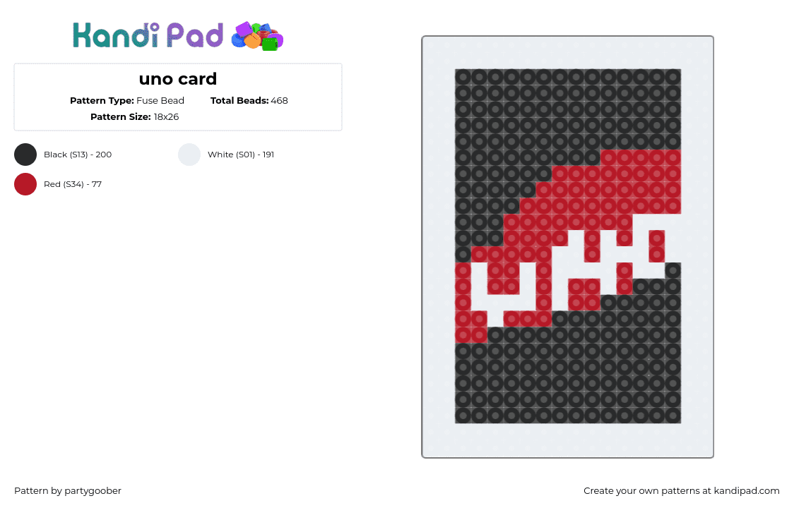 uno card - Fuse Bead Pattern by partygoober on Kandi Pad - uno,card,gaming,black,red