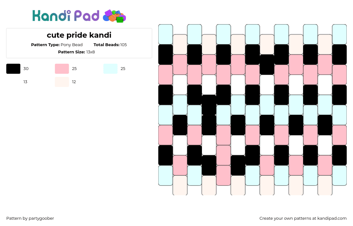 cute pride kandi - Pony Bead Pattern by partygoober on Kandi Pad - trans,pride,charm,cuff,pink,light blue,white