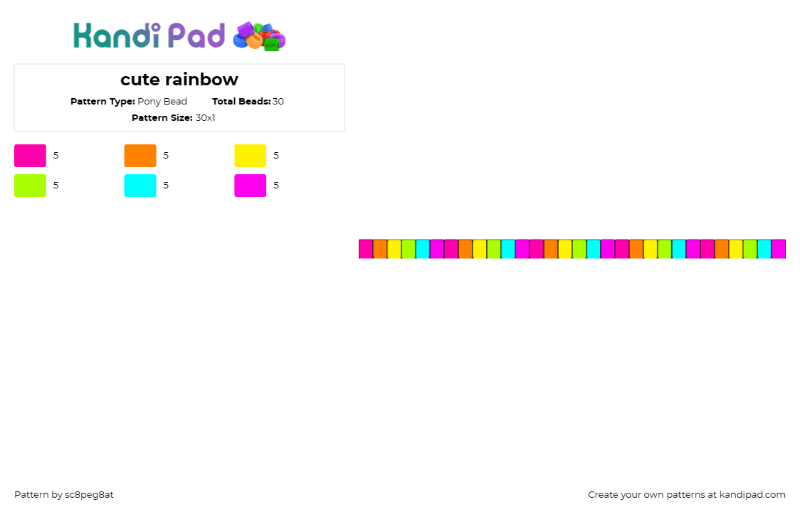 cute rainbow - Pony Bead Pattern by sc8peg8at on Kandi Pad - rainbow,colorful,single,bracelet,cuff