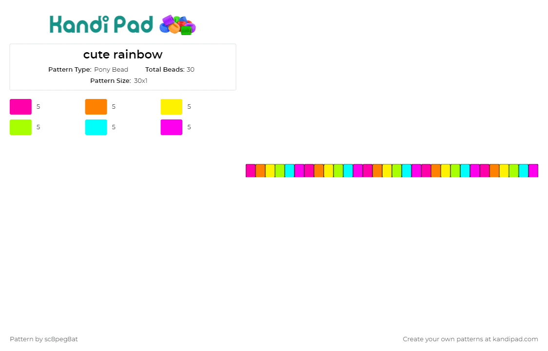 cute rainbow - Pony Bead Pattern by sc8peg8at on Kandi Pad - rainbow,colorful,single,bracelet,cuff