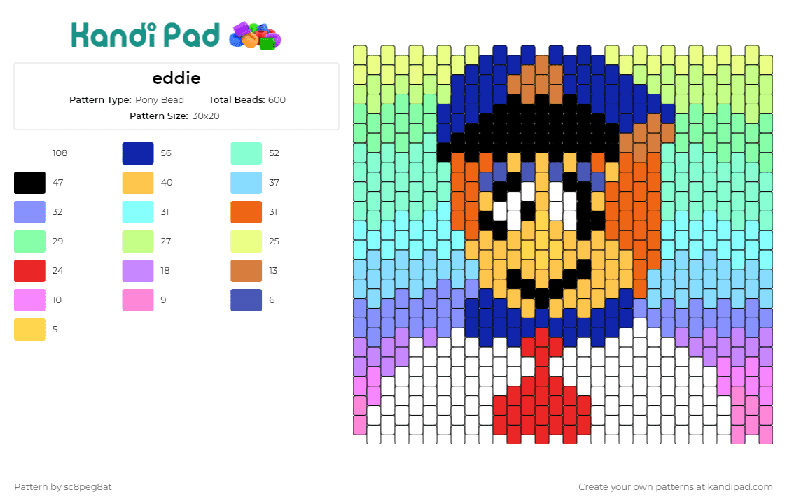 eddie - Pony Bead Pattern by sc8peg8at on Kandi Pad - eddie,welcome home,portrait,panel,rainbow