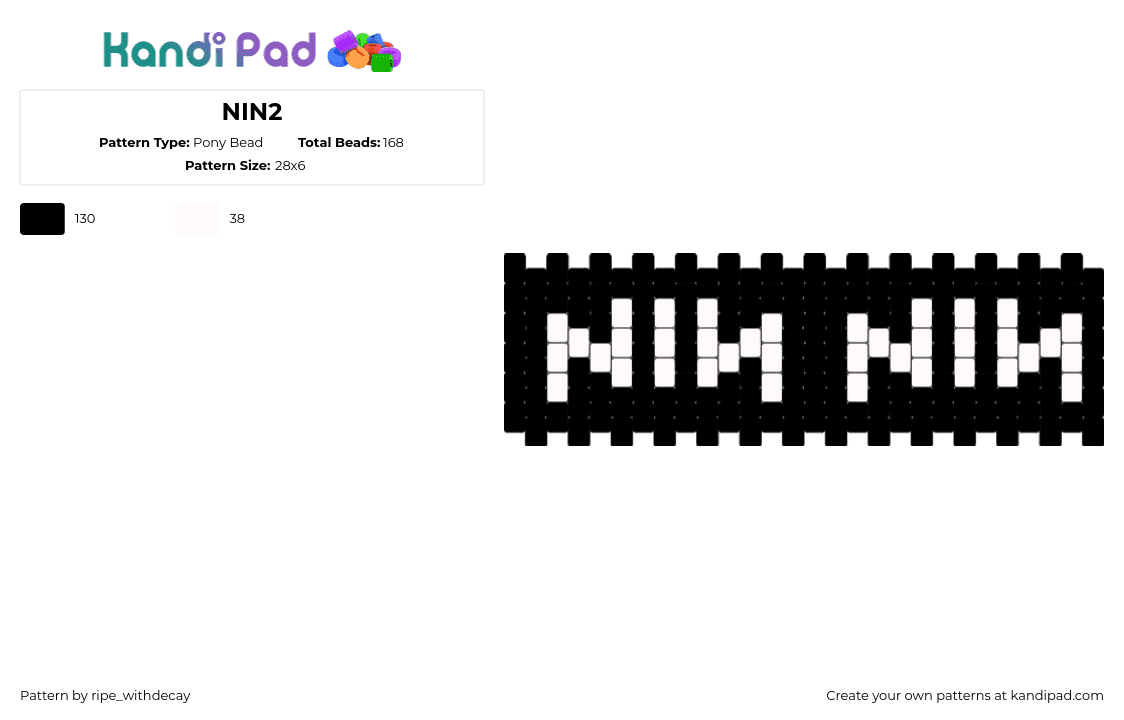 NIN2 - Pony Bead Pattern by ripe_withdecay on Kandi Pad - nine inch nails,logo,band,music,cuff,black,white