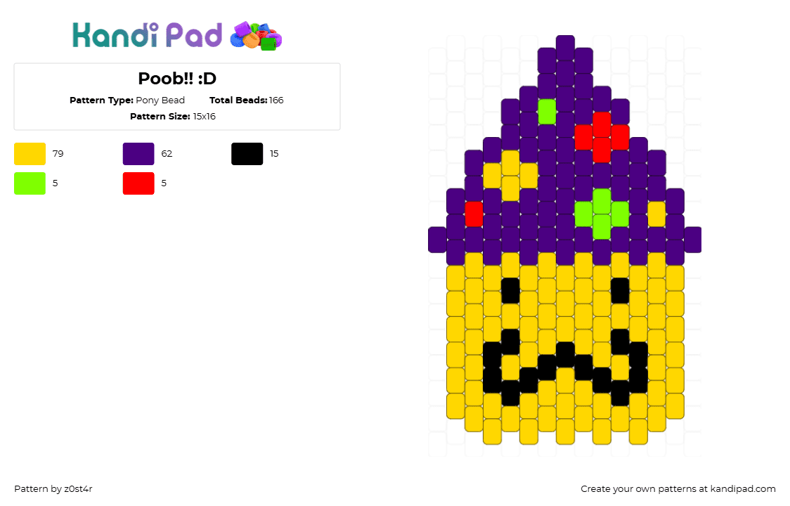 Poob!! :D - Pony Bead Pattern by z0st4r on Kandi Pad - poob,party noob,regretevator,roblox,character,head,npc,video game,yellow,purple