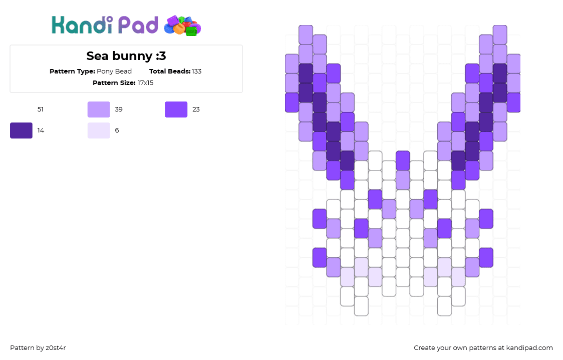 Sea bunny :3 - Pony Bead Pattern by z0st4r on Kandi Pad - sea bunny,animal,head,charm,cute,purple,white