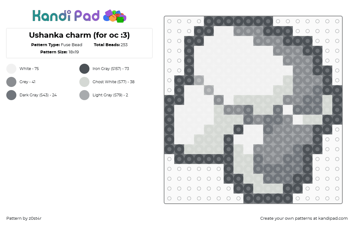 Ushanka charm (for oc :3) - Fuse Bead Pattern by z0st4r on Kandi Pad - gray,purple