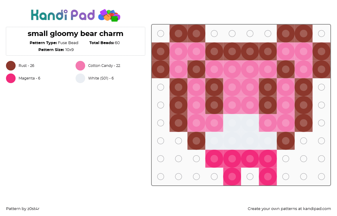 small gloomy bear charm - Fuse Bead Pattern by z0st4r on Kandi Pad - gloomy bear,teddy,bloody,head,simple,charm,pink