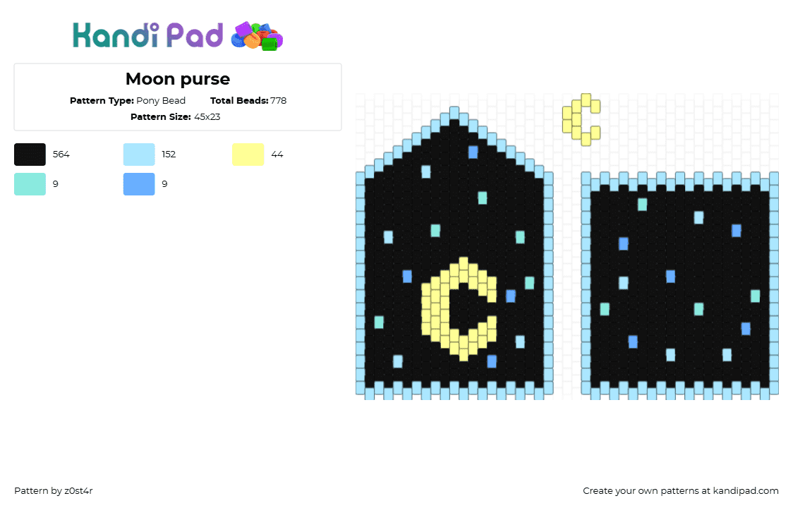 Moon purse - Pony Bead Pattern by z0st4r on Kandi Pad - moon,night,purse,bag,black,light blue,yellow