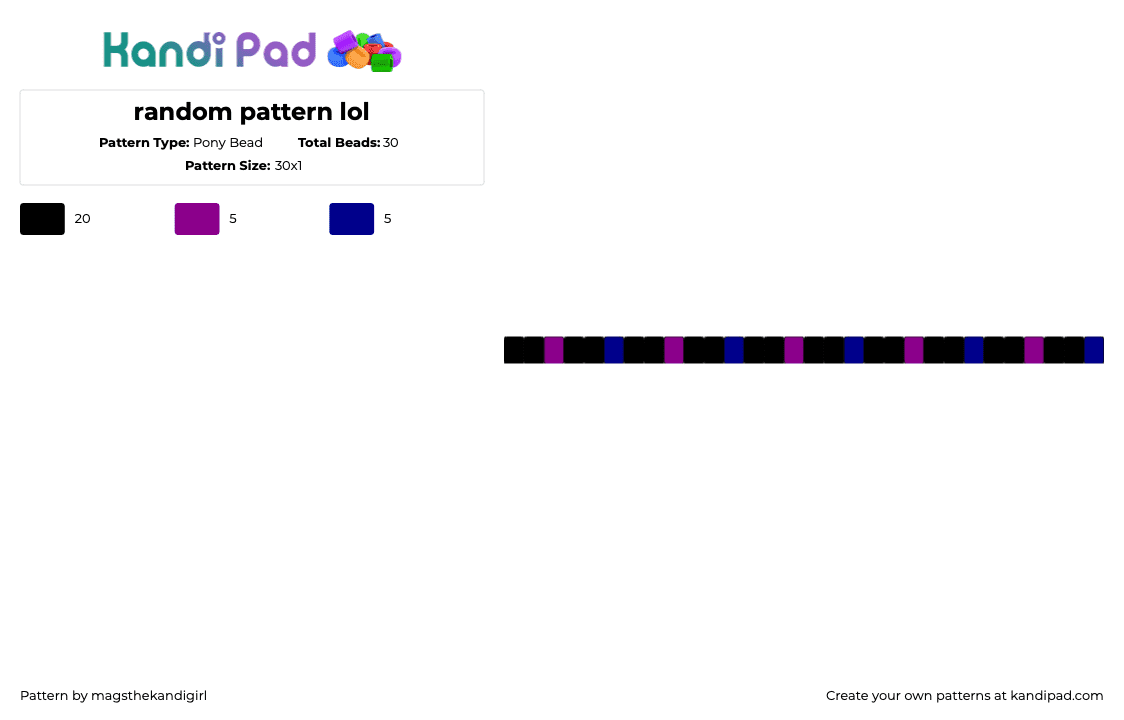 random pattern lol - Pony Bead Pattern by magsthekandigirl on Kandi Pad - dark,single,bracelet,black,purple,blue