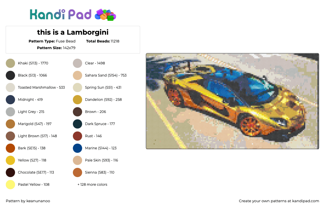 this is a Lamborgini - Fuse Bead Pattern by keanunanoo on Kandi Pad - lamborghini,car,vehicle,automobile,gold