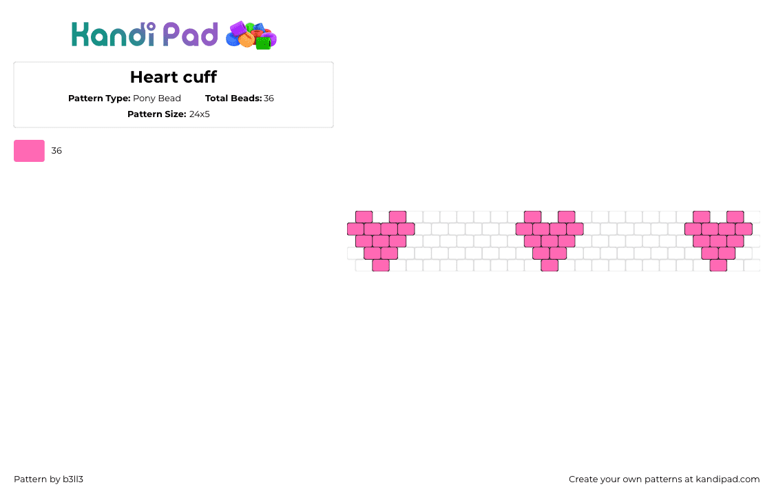 Heart cuff - Pony Bead Pattern by b3ll3 on Kandi Pad - hearts,love,valentine,cuff,pink