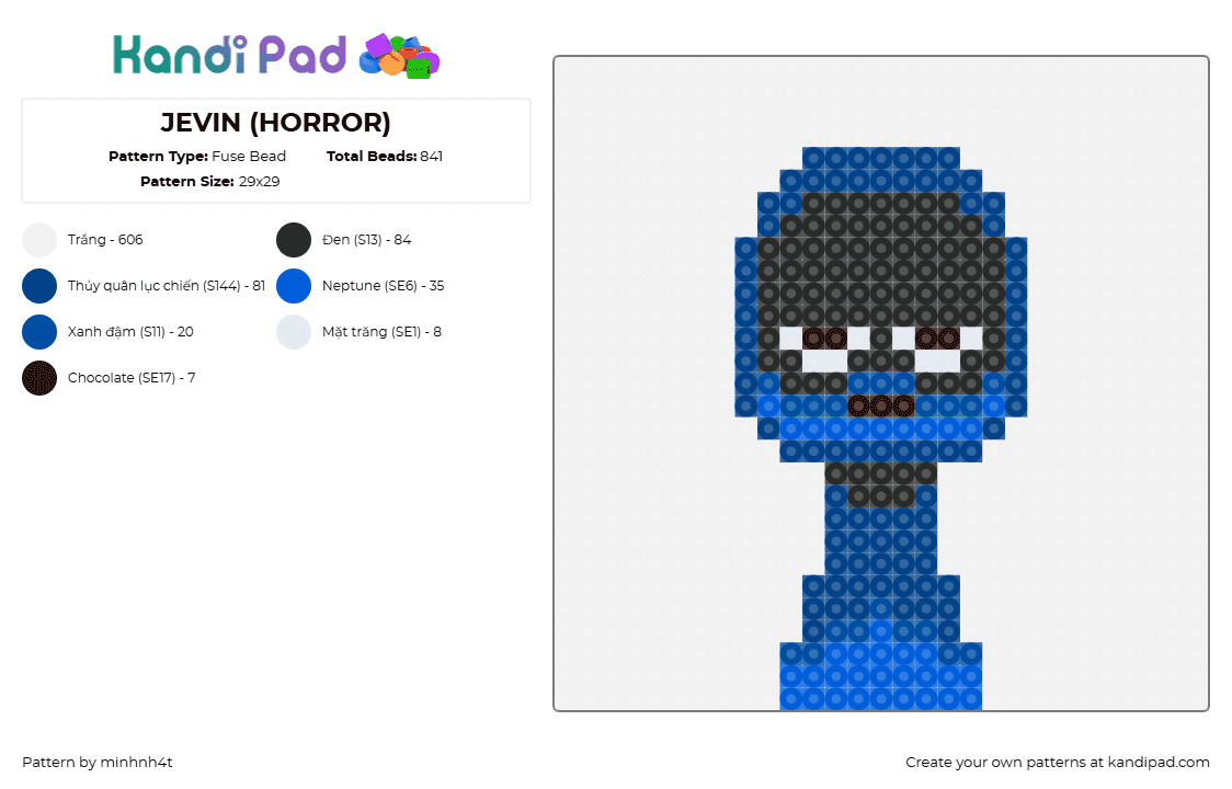 JEVIN (HORROR) - Fuse Bead Pattern by minhnh4t on Kandi Pad - jevin,sprunki,incredibox,character,video game,blue,black