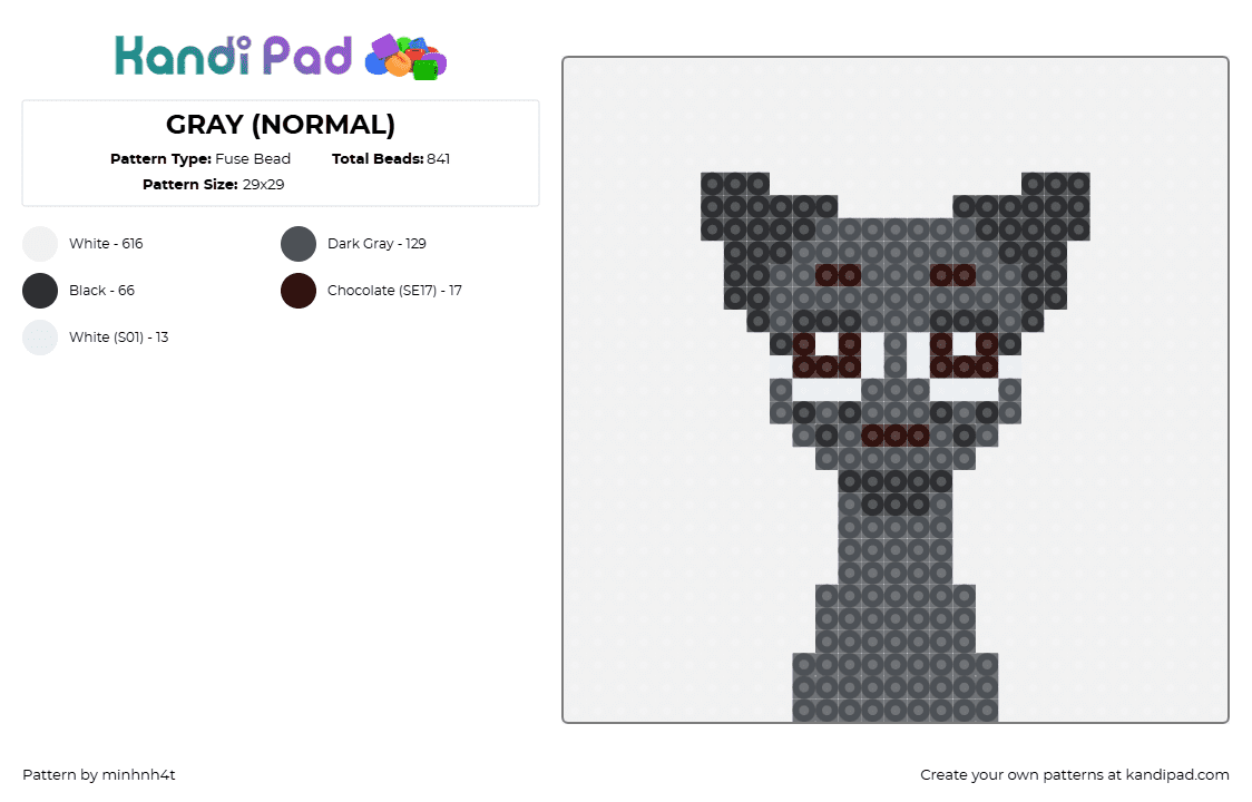 GRAY (NORMAL) - Fuse Bead Pattern by minhnh4t on Kandi Pad - sprunki,incredibox,character,video game,gray