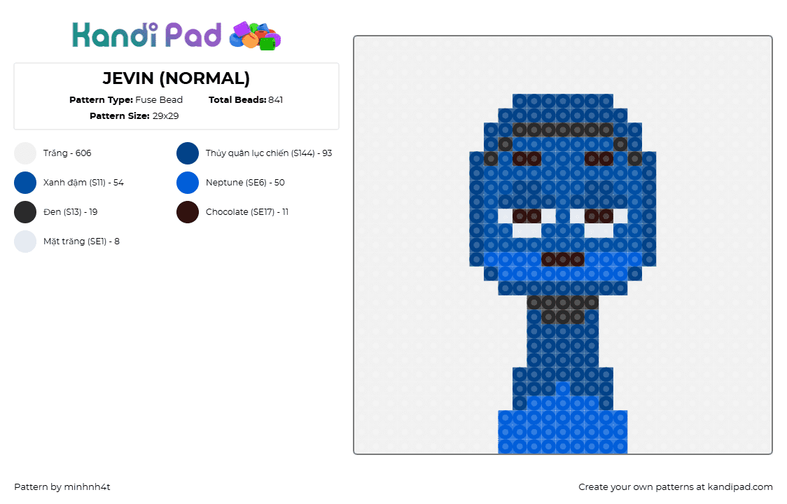 JEVIN (NORMAL) - Fuse Bead Pattern by minhnh4t on Kandi Pad - jevin,sprunki,incredibox,character,video game,blue