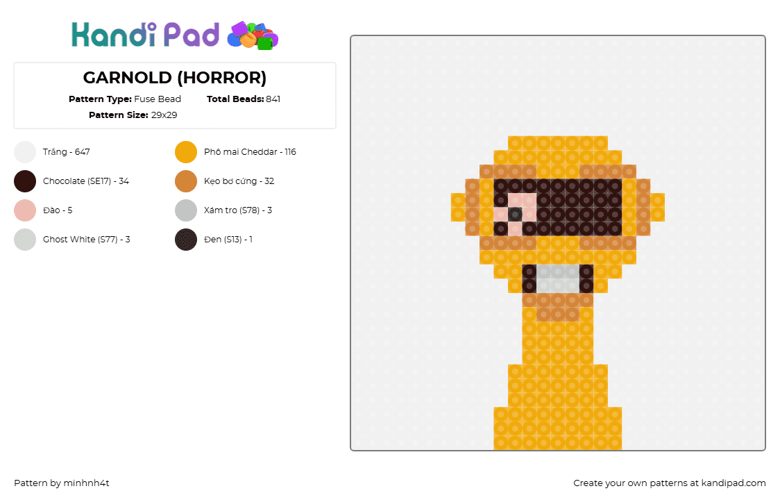 GARNOLD (HORROR) - Fuse Bead Pattern by minhnh4t on Kandi Pad - garnold,sprunki,incredibox,character,video game,gold,yellow