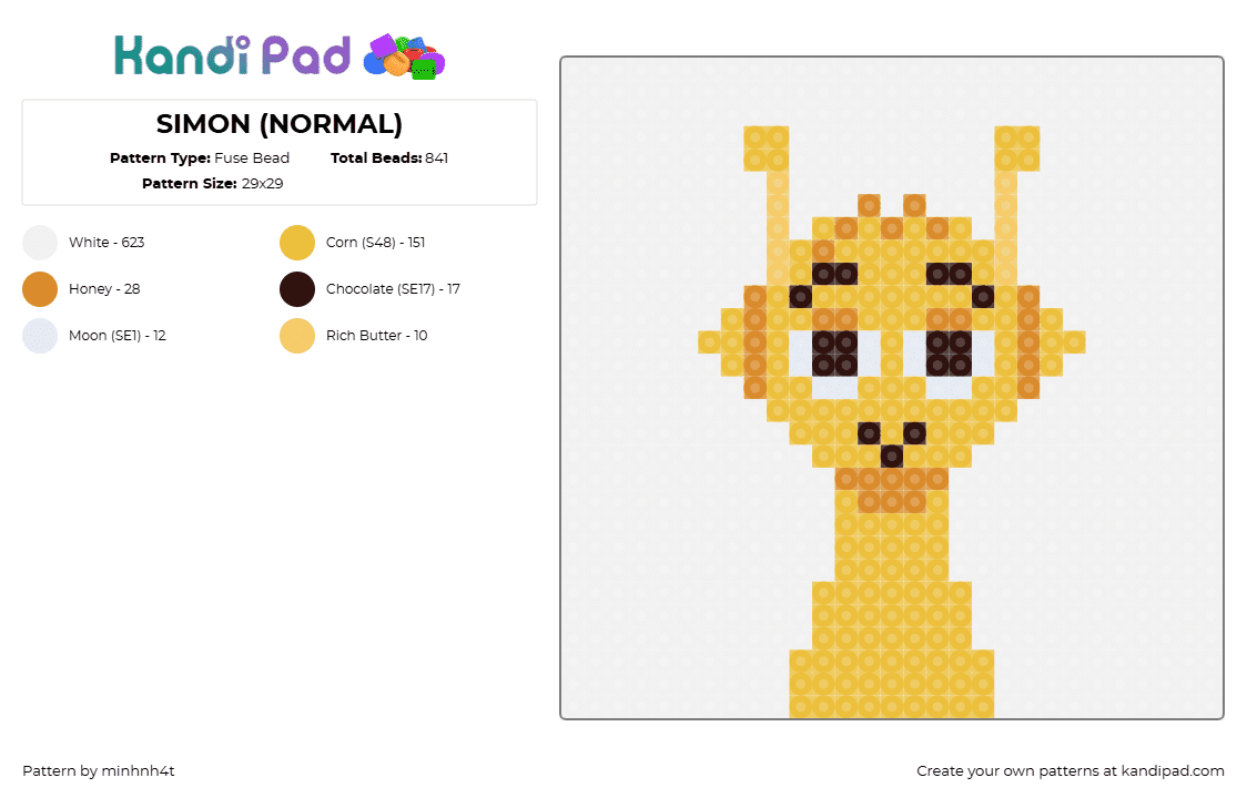 SIMON (NORMAL) - Fuse Bead Pattern by minhnh4t on Kandi Pad - simon,sprunki,incredibox,character,video game,yellow