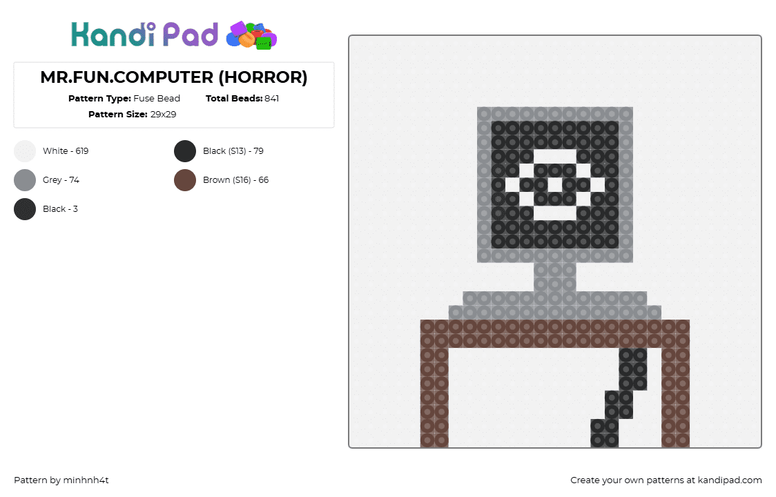 MR.FUN.COMPUTER (HORROR) - Fuse Bead Pattern by minhnh4t on Kandi Pad - mr fun computer,sprunki,incredibox,video game,character,brown,gray,black