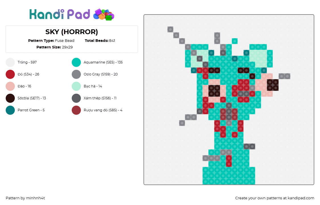 SKY (HORROR) - Fuse Bead Pattern by minhnh4t on Kandi Pad - sky,sprunki,incredibox,character,bloody,video game,teal,red