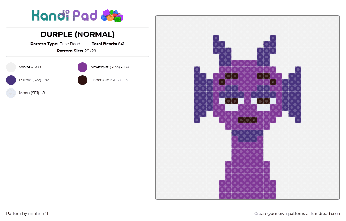 Durple Pattern DURPLE (NORMAL) Fuse Bead Pattern - Kandi Pad | Kandi Patterns, Fuse ...