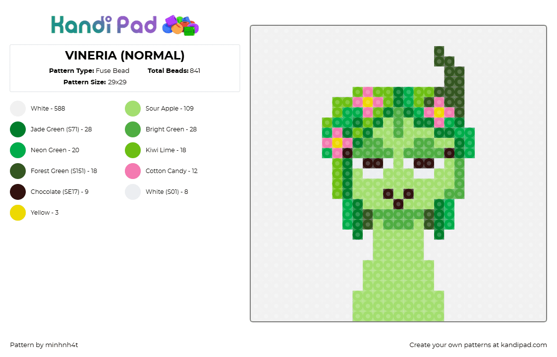 VINERIA (NORMAL) - Fuse Bead Pattern by minhnh4t on Kandi Pad - vineria,sprunki,incredibox,character,video game,green