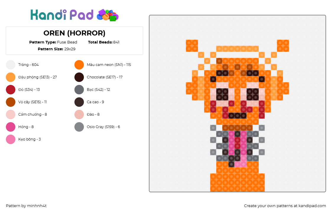 OREN (HORROR) - Fuse Bead Pattern by minhnh4t on Kandi Pad - oren,sprunki,incredibox,character,video game,orange