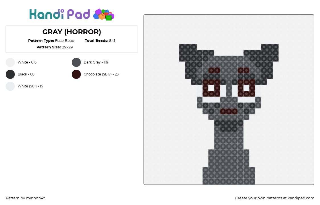 GRAY (HORROR) - Fuse Bead Pattern by minhnh4t on Kandi Pad - sprunki,incredibox,character,video game,gray