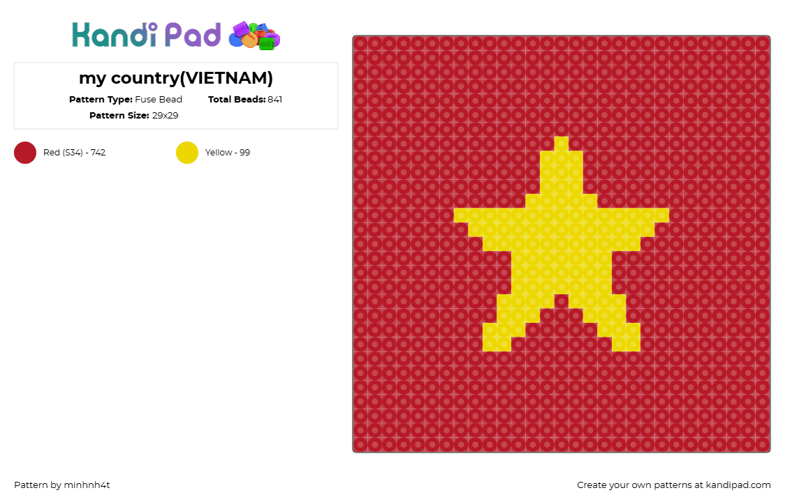 my country(VIETNAM) - Fuse Bead Pattern by minhnh4t on Kandi Pad - vietnam,country,star,flag,red,yellow