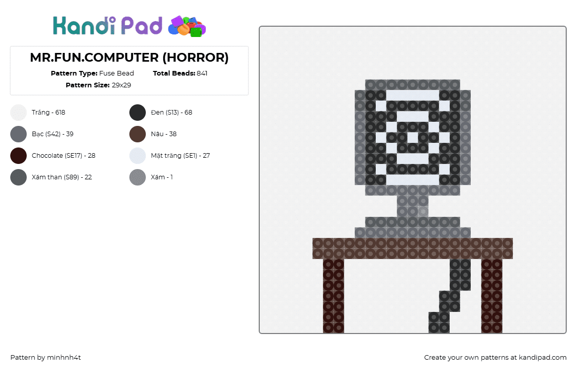 MR.FUN.COMPUTER (HORROR) - Fuse Bead Pattern by minhnh4t on Kandi Pad - mr fun computer,sprunki,white,brown,gray