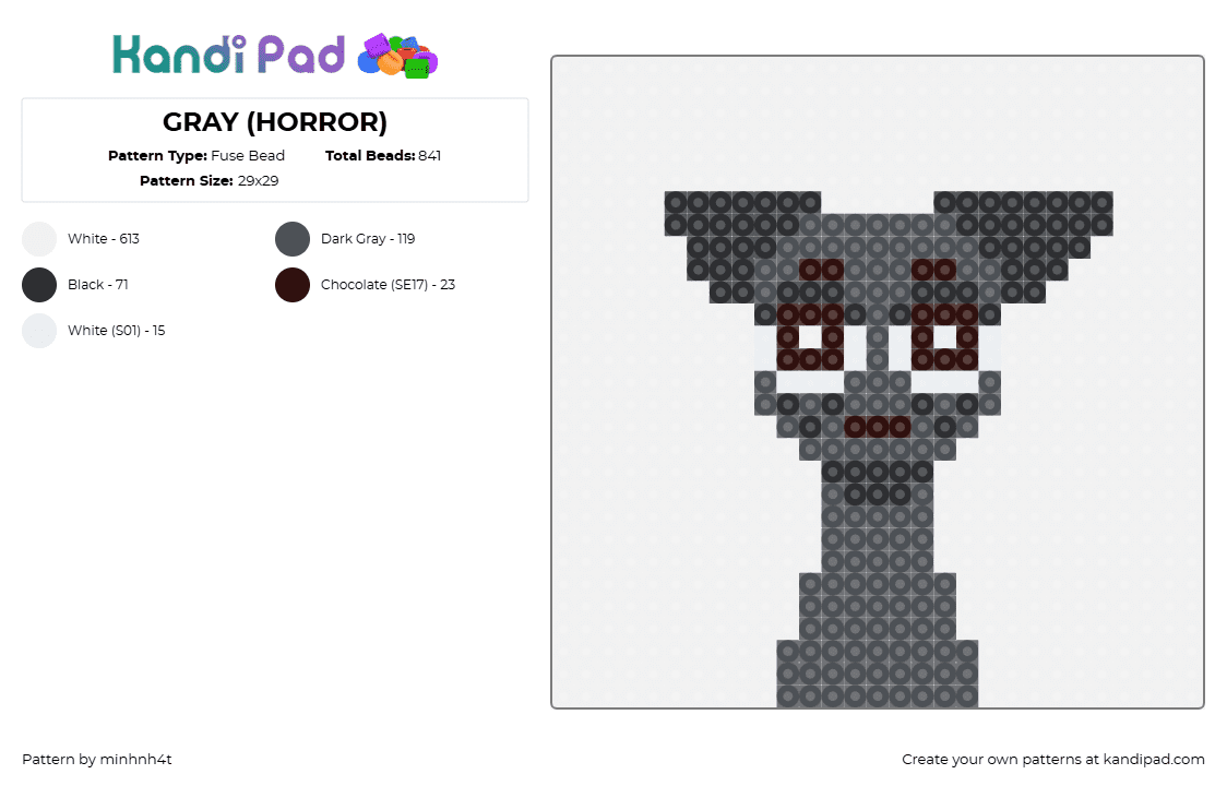 GRAY (HORROR) - Fuse Bead Pattern by minhnh4t on Kandi Pad - sprunki,incredibox,character,video game,gray