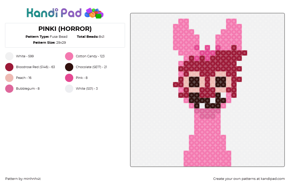 PINKI (HORROR) - Fuse Bead Pattern by minhnh4t on Kandi Pad - pinki,sprunki,incredibox,video game,character,pink