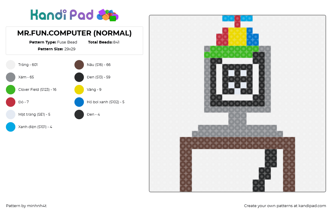 MR.FUN.COMPUTER (NORMAL) - Fuse Bead Pattern by minhnh4t on Kandi Pad - mr fun computer,sprunki,incredibox,video game,character,brown,gray