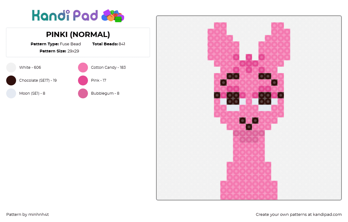 PINKI (NORMAL) - Fuse Bead Pattern by minhnh4t on Kandi Pad - pinki,sprunki,incredibox,video game,character,pink