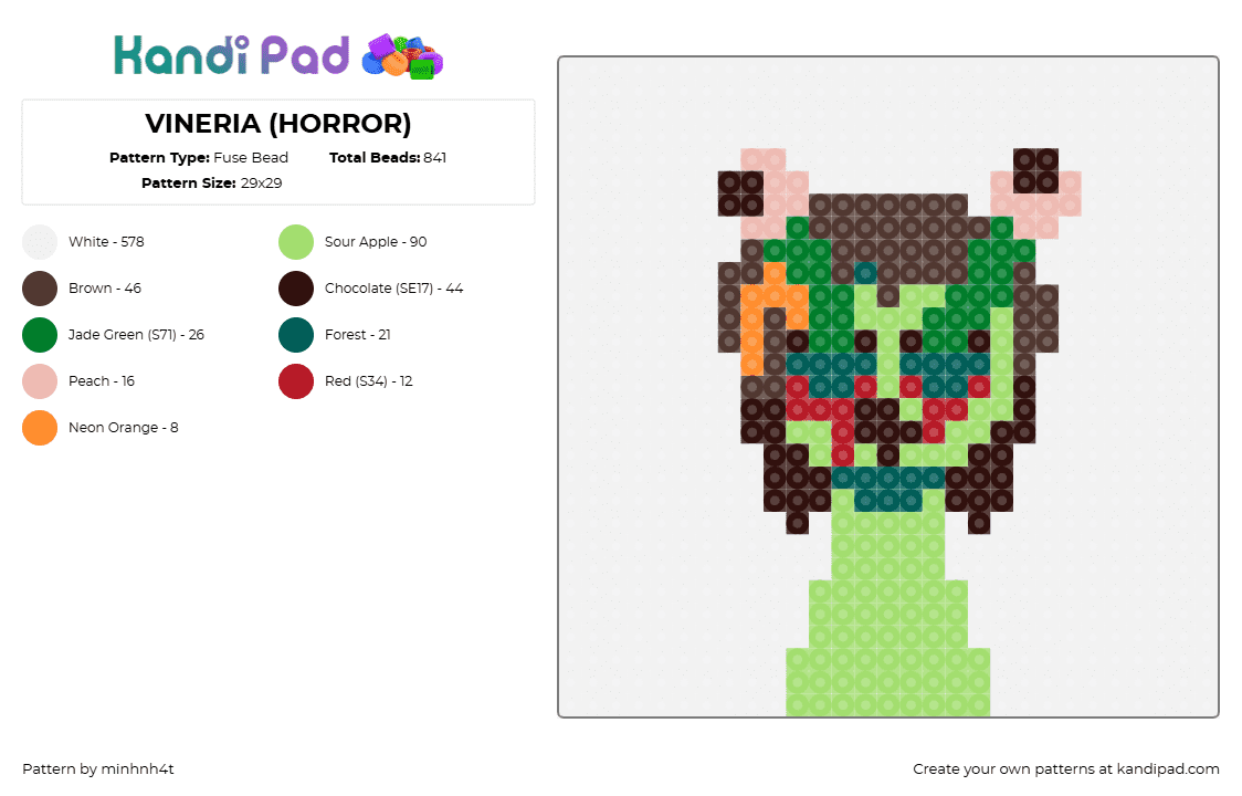 VINERIA (HORROR) - Fuse Bead Pattern by minhnh4t on Kandi Pad - vineria,sprunki,incredibox,character,video game,green,brown