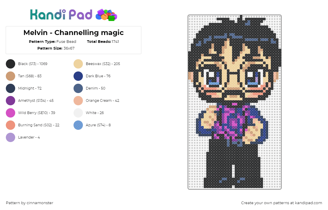 Melvin - Channelling magic - Fuse Bead Pattern by cinnamonster on Kandi Pad - melvin,magic,chibi,character,video game,blue,black,beige