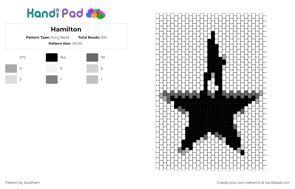 Hamilton - Pony Bead Pattern by iloveham on Kandi Pad - hamilton,logo,musical,star,panel,black,white